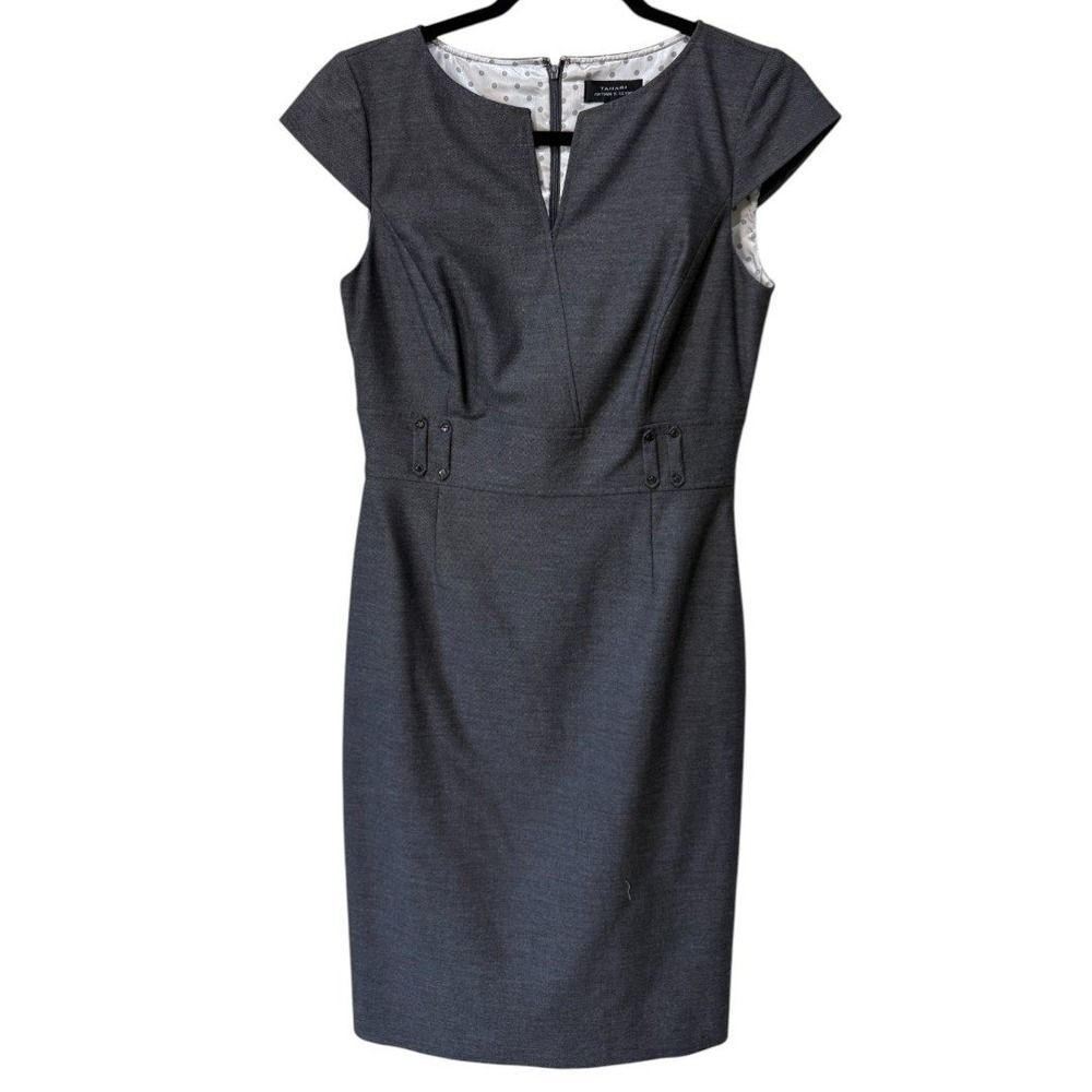 Tahari Arthur S. Levine‎ Sheath Dress V-Neck Career Workwear Gray Size 4
